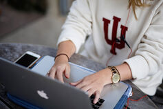 Student using a laptop.